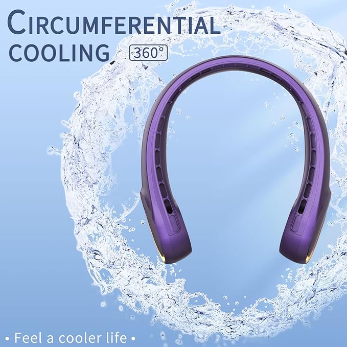 FrSara Neck Fan, Portable Personal Fan Strong Wind, 4000mAh, Air Volume,360° Cooling, No Hair Twisting, Air Volume On 2 Sides, Non-Slip, Quick Charge, Long Use Time, Gift for Women, Men, Birthday