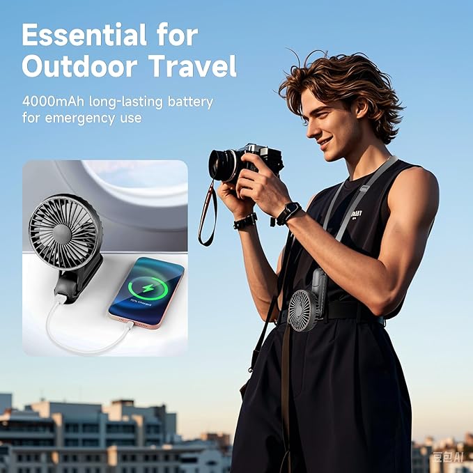 Portable Handheld Fan, [Up to 15 Working Hours] 180° Foldable Personal Fans, USB Rechargeable Mini Hand Fan for Travel/Summer/Outdoor/Office, 5 Speeds Adjustable, LED Display,Black