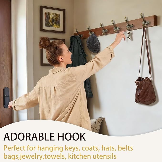 6Pcs Cute Butterfly Decorative Wall Double Hook Antique Brass Hook for Hanging Coat Keys Hats Towel Small Vintage Zinc Alloy Multi-Purpose Hook for Farmhouse Bathroom Kitchen Room