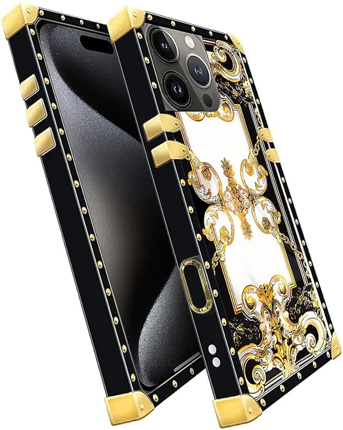 Compatible with iPhone 16 Pro Case, Gold Grain Flowers Luxury Golden Decoration for Girl Women Soft TPU Shockproof Protective Hard PC Back