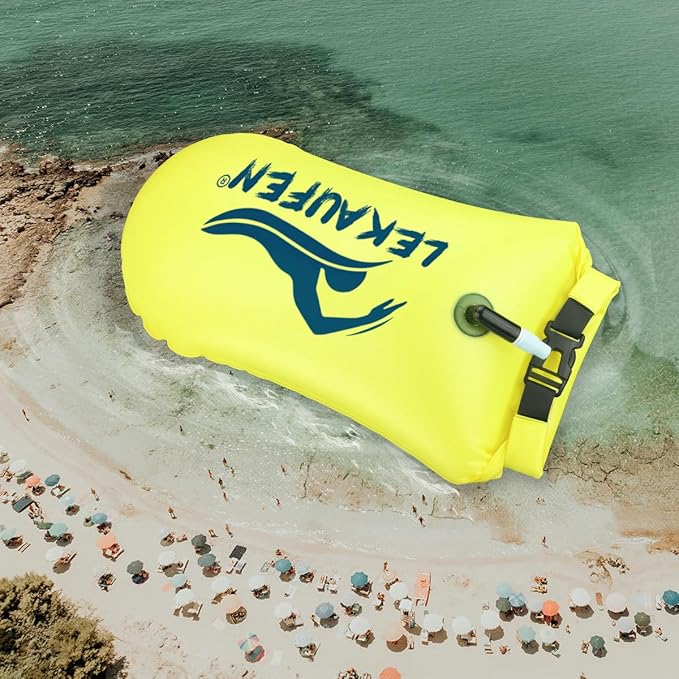 Swim Buoy for Open Water, 20L Swim Safety Float Waterproof Dry Bag for Swimmers Triathletes Kayakers Snorkelers, Swimming Pull Buoy for Safer Swim Training (Light Yellow)
