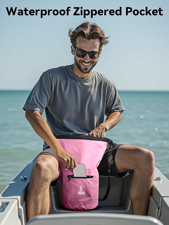 HEETA Waterproof Dry Bag with Front Zippered Pocket for Women Men, 5L/10L/20L/30L/40L Roll Top Lightweight Dry Storage Bag Backpack for Travel, Kayaking, Boating, Rafting, Camping, Hiking & Beach