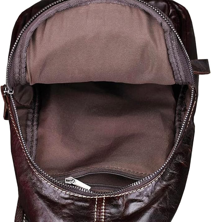 Leather Sling Bag Crossbody Backpack for Men Women Travel Outdoor Hiking Camping Shoulder Chest Pack Work Office Casual Pouch Daypack