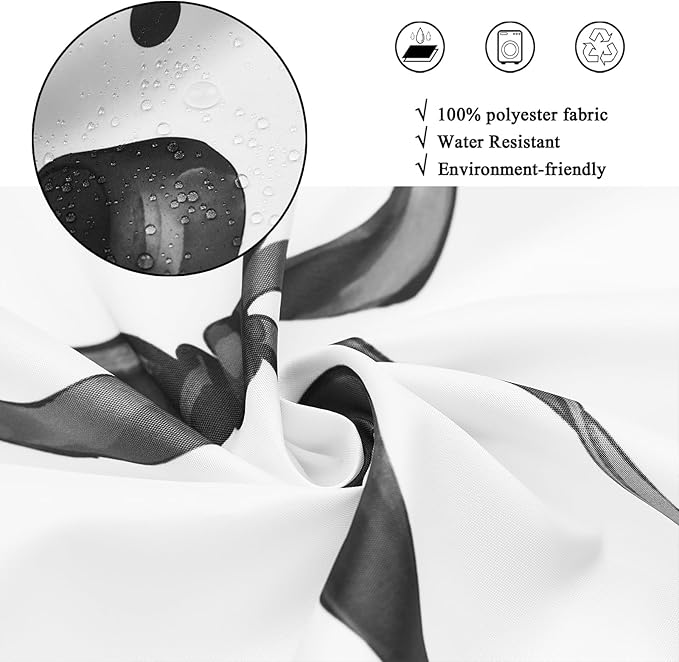 Black Bow Shower Curtain, Black and White Modern Aesthetic Bowknot with Polka Dot Cute Girly Bathroom Curtain Waterproof Fabric Machine Washable with Hooks, 60" Wx72 L