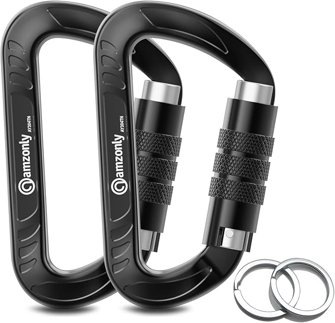 3inch Auto Locking Carabiner Clips Heavy Duty, 12KN /2697lbs Lightweight keychain carabiners, Sturdy Twist Lock Caribeeners for Camping Hiking Hammock Swing Backpack, dog leash and Harness etc