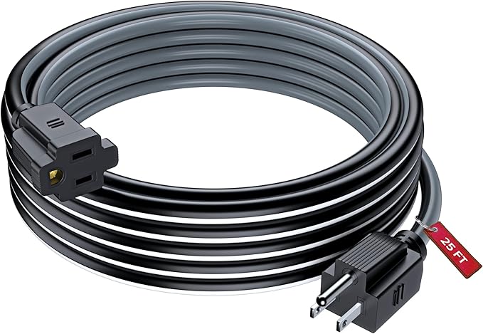 Maximm 25 Ft Black, White and Gray Extension Cord, Heavy Duty 3-Prong Outdoor Power Cable, ETL Listed for Contractors