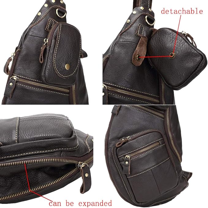 Leather Sling Bag Crossbody Backpack for Men Women Travel Outdoor Sports Hunting Hiking Large Capacity Cool Shoulder Chest Pack Bags Daypack