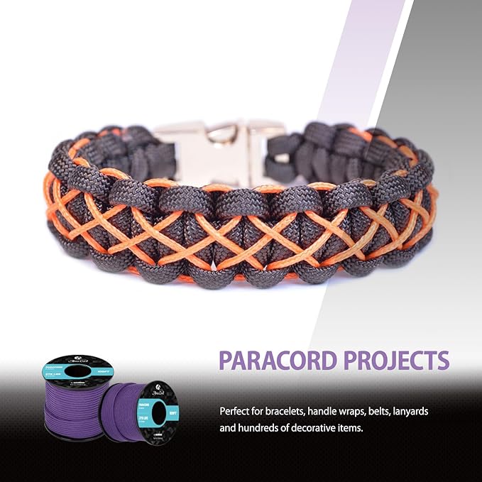 Abma Cord 2.4mm Paracord 275 100ft Nylon Rope 4 Strands Tactical Parachute Cord - Max. 275lbs - Purple