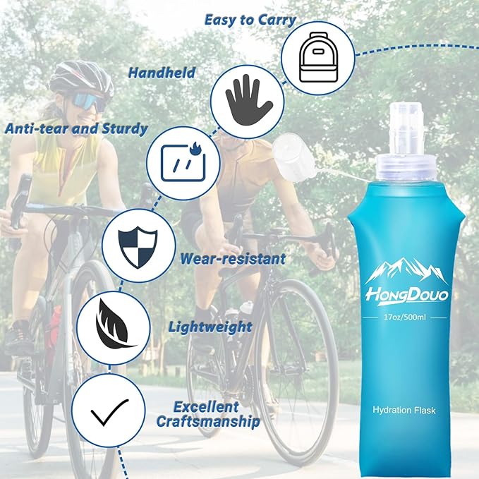 2 Packs Soft Flask, 17oz/500ml TPU Collapsible Soft Water Bottle for Hydration Pack, Running Vest, BPA-Free Folding Water Bottles for Hiking Cycling Climbing Running Outdoor Sports