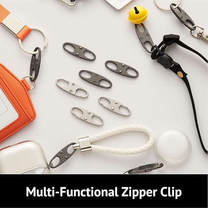 zelin 4pcs Zipper Clips Anti Theft, Airplane Gadgets and Travel Essentials, Excellent Metal Small Carabiner Clip for Backpacks and Anti Theft Crossbody Bags for Women (2Grey, 2Silver)