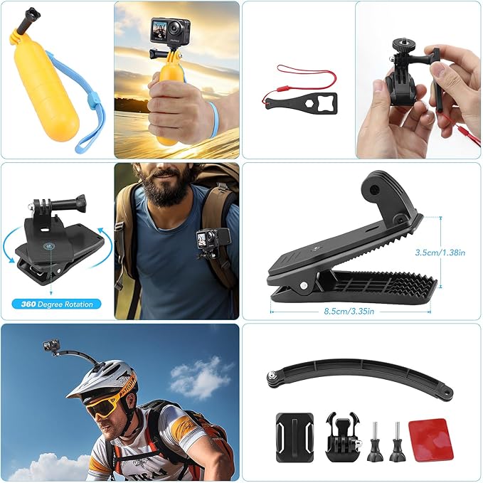 Action Camera Accessories Kit - Compatible for GoPro, AKASO, Campark, Crosstour, APEMAN, COOAU, Apexcam, SJCAM, SJ4000 and Waterproof Underwater Sports Camera