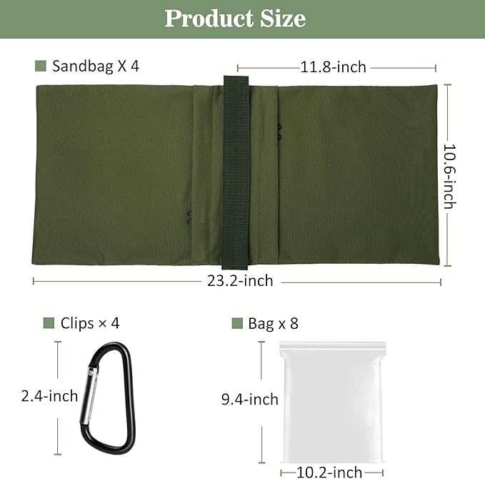 Aimosen 4 Packs Sandbags Military Green Weight Bags for Light Stand, Heavy Duty Saddlebags for Photography Backdrop Stand, Photo Video Tripod, Pop up Tent, Umbrella Base, Fishing Chair, Picnic Table