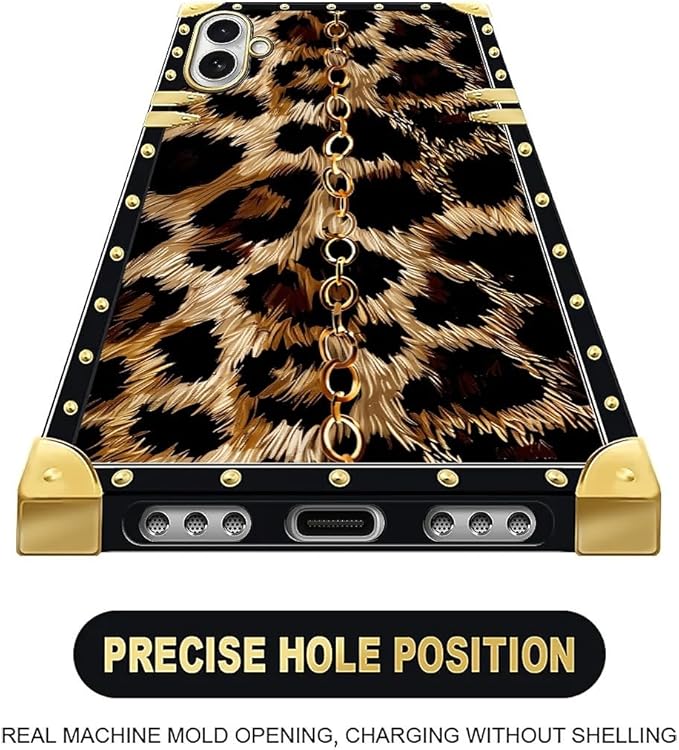for iPhone 17 Case Luxury Golden Decoration for Girl Women Soft TPU Shockproof Protective Hard PC Back for iPhone 17 Crazy Pattern Seamless Gold Chain Leopard
