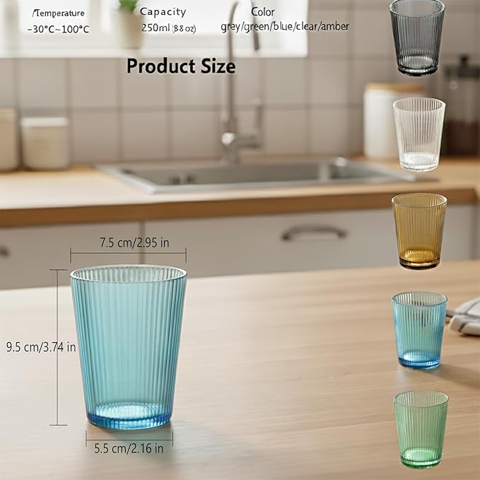 5 PCS Colored Plastic Drinking Glasses, Reusable Acrylic Drinking Cups, Stackable Glasses Drinkware, Unbreakable Clear Water Tumblers for Home Party Picnic, BPA Free, 250 ml/8.5 oz (5 Colors)