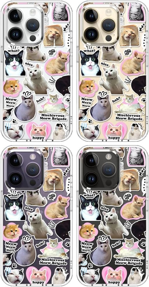 MOSNOVO Case for iPhone 14 Pro, [Buffertech 6.6ft Military-Grade Drop Protection] [Anti Peel Off Tech] Clear TPU Bumper Phone Case Cover Design - The Cat Brigade