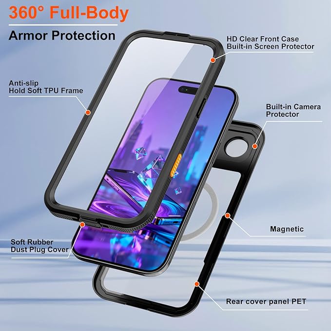 Underwater Case for iPhone 17 Air 6.5", IP68 [6.6FT Military] Waterproof Shockproof Full Body Protection, Ultra Slim MagSafe Compatible with Screen Protector for Snorkeling Swimming Outdoor Activities