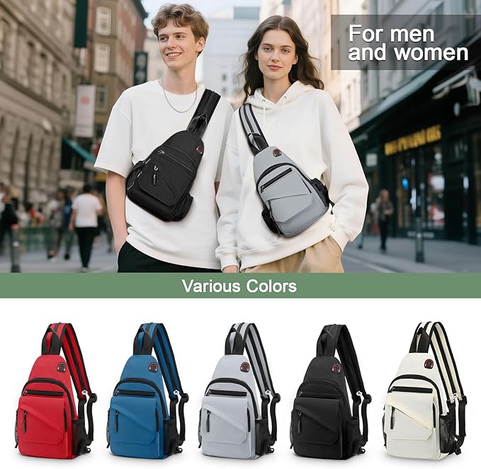 Small Crossbody Bag Casual Sling Bag for Men, Convertible Backpack, 3-in-1 Anti-Theft Shoulder Bag Trendy Daypack for Travel, Light Grey