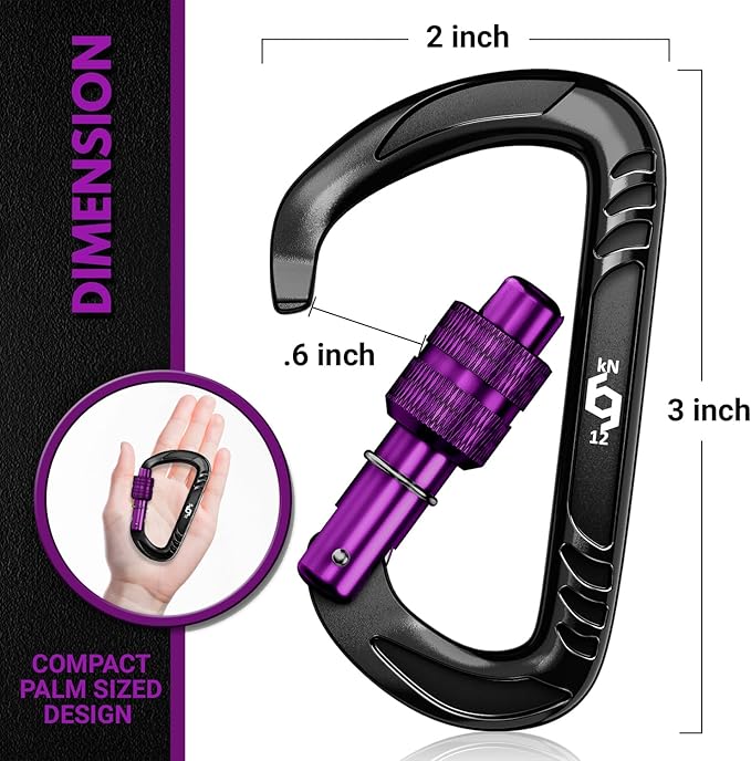 Rhino Produxs 12kN (2697 lbs) Heavy Duty Carabiner Clips, for Securing Pets, Outdoor, Camping, Hiking, Hammock, Dog Leash Harness, Keychains