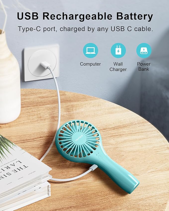 TriPole Mini Handheld Fan Battery Operated Small Personal Portable Fans Speed Adjustable USB Rechargeable Fans Cute Design Powerful Eyelash Fan for Stylish Kids Girls Women Men Indoor Outdoor Travel
