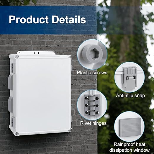 Namunanee Outdoor Electrical Junction Box, ABS Water Resistant Enclosure with Internal Mounting Panel & Hinged Cover (16.5" H x 12.6" L x 6.1" W)