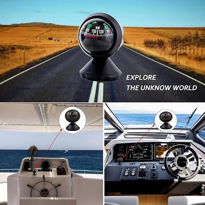 Car Compass, Night Vision Electronic Digital Compass, Direction Guidance for Boat Vehicle, Can be Decorative Ornament or Birthday Present, Pivoting Compass, Stick, Easy to Read, Black