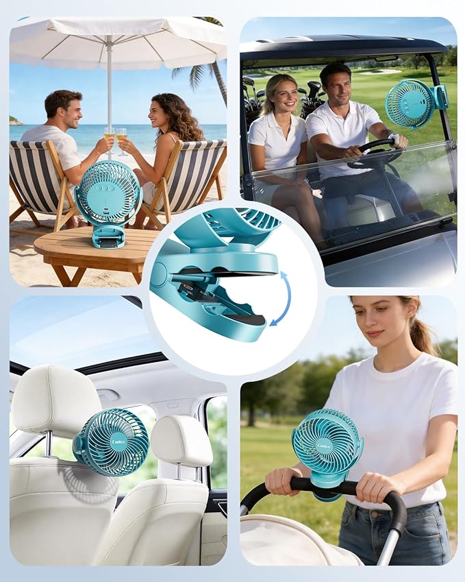 Camping Fan with Remote Control - 12000mAh Rechargeable Battery Powered Fan, Camping Fans for Tents with LED light & Hanging Hook, Rechargeable Battery Operated Ceiling Fans for Tent RV Bed, Blue