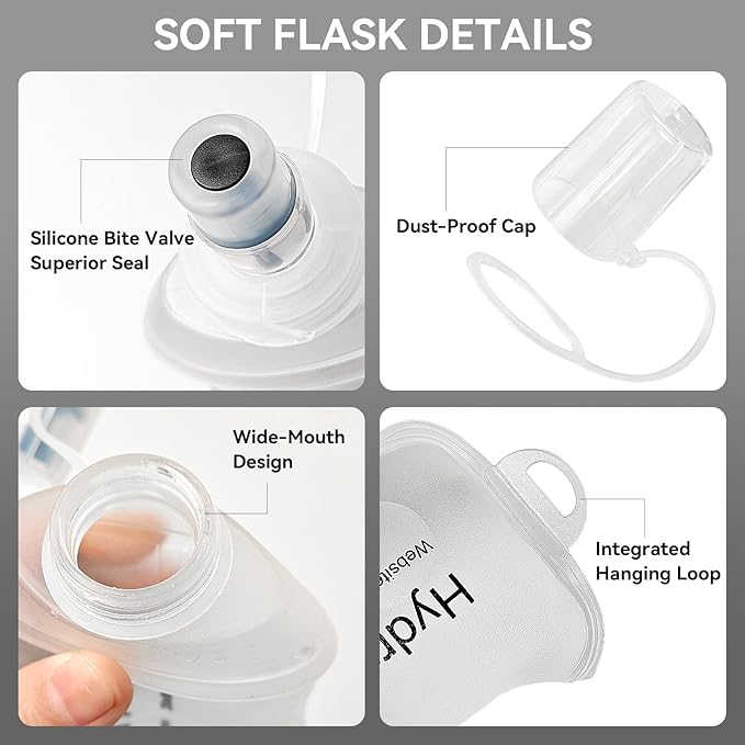 500ml Soft Flask Soft Water Bottle for Running, Hiking, Travelling, Cycling and Climbing, TPU Material, BPF-Free - White