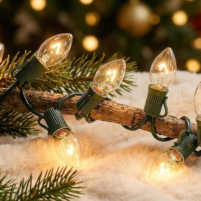 25 Pack C7 Clear Replacement Bulbs, C7 Outdoor Candle Light Bulbs, Night Candle Light for Indoor Outdoor Patio Bistro Party Decor Christmas String Light, E12 Candelabra Base, 5W