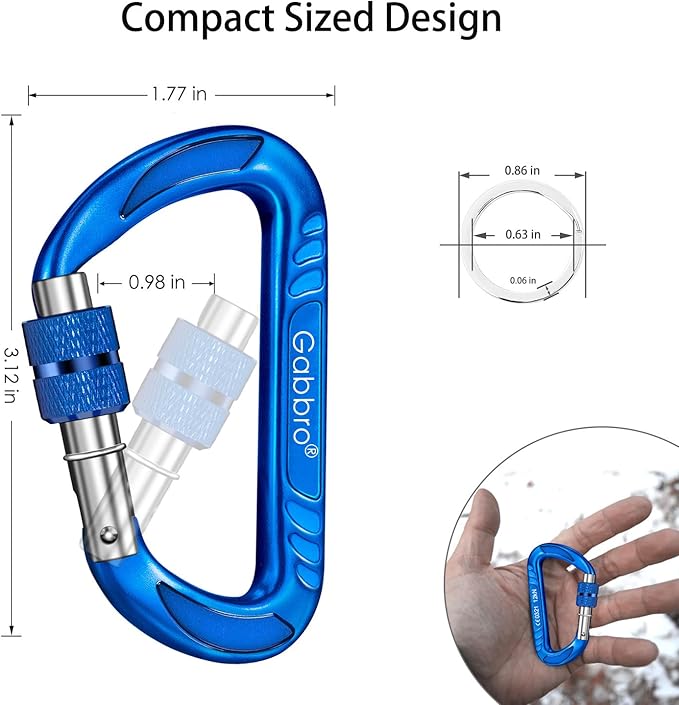 Gabbro Carabiner Clips Heavy Duty 12kN (2697 lbs), Wiregate Aluminum Lightweight Caribeener for Hammock, Hiking, Camping, Water Bottle, Dog Leash Harness, Keychains