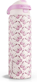 ENCOOL Leakproof Insulated Water Bottle with Straw Dual-Sip Water Bottle Bag-Safe Design for Work, Commute & Gym – Keeps Drinks Cold All Day, 32 oz, Blush Butterfly