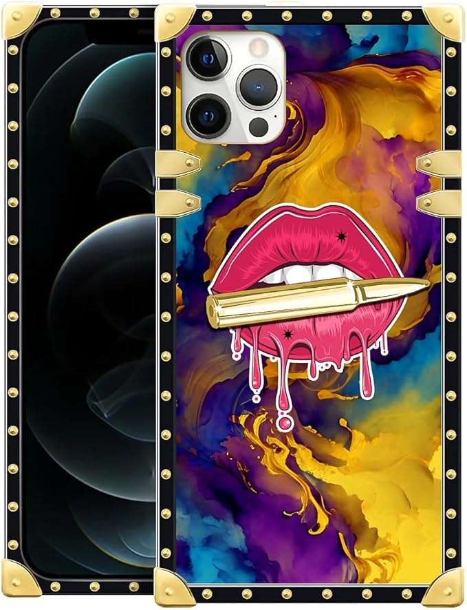 Compatible with iPhone 11 Pro Max Case, Cool Corlorful Lip Marble Luxury Golden Decoration for Girl Women Soft TPU Shockproof Protective Hard PC Back for iPhone 11 Pro Max