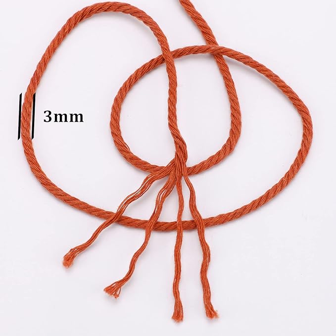 Rust Red Macrame Cord 3mm x 109Yards,Colored Cotton Rope Craft Cord Colorful Cotton Cord Twine for Wall Hanging Plant Hangers Crafts Knitting Decorative Projects