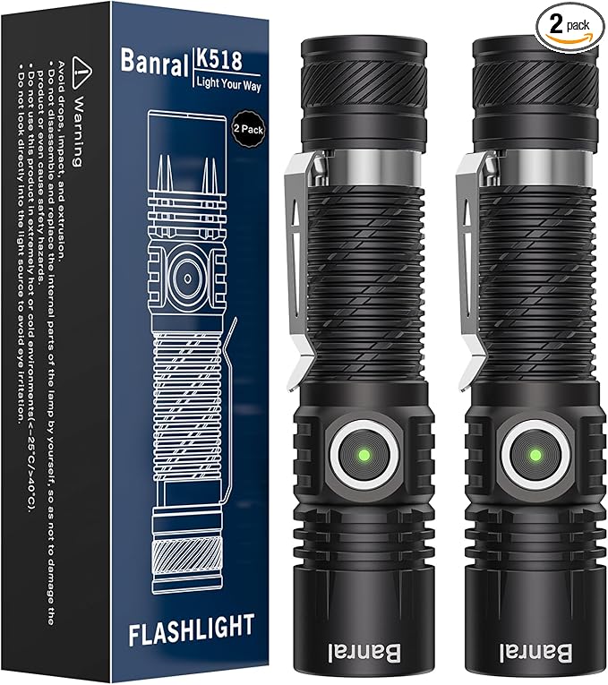 Banral Rechargeable Tactical Flashlights, High Lumens Small Mini USB-C LED Flashlight, Compact EDC Flash Light, 4 Modes&Memory Function, Waterproof Pocket Lights for Home,Camping,Emergency,Car,Hiking