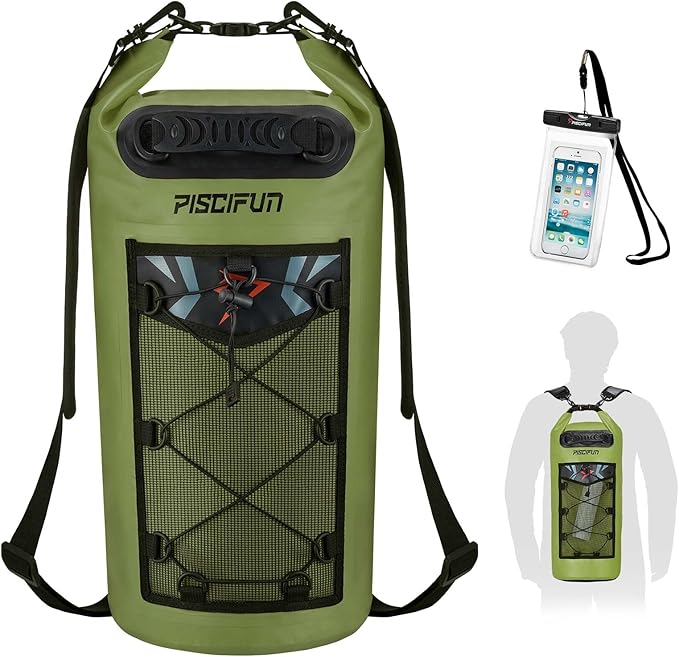 Piscifun Dry Bag, Waterproof Floating Backpack 10L/20L/30L/40L with Waterproof Phone Case for Boating, Kayaking, Fishing