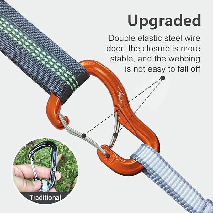 Heavy Duty Carabiner Clip Hook 8KN (1763 lbs), 2 PCS Ultra-Light Aluminum Caribeaners with Double Door D Ring Shape, for Hammock, Camping, Hiking, Backpacking, Dog Leash, Keychain Clip
