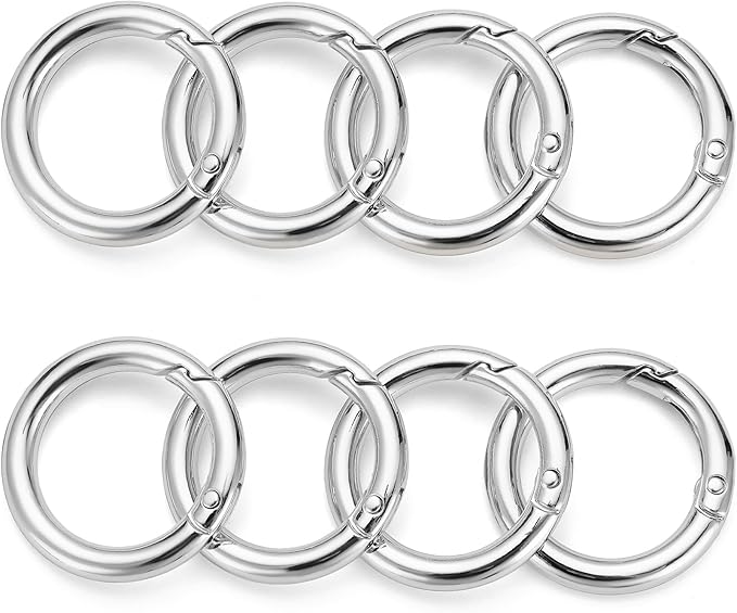Gkeygo Key Ring Clip, 4/5 Inch Keychain Rings, 8 Pack Round Carabiner Clip for Keys, Buckle, Bags, Purses - Key Chain Hooks Replacement Keychains Lanyard DIY Crafts, Silver