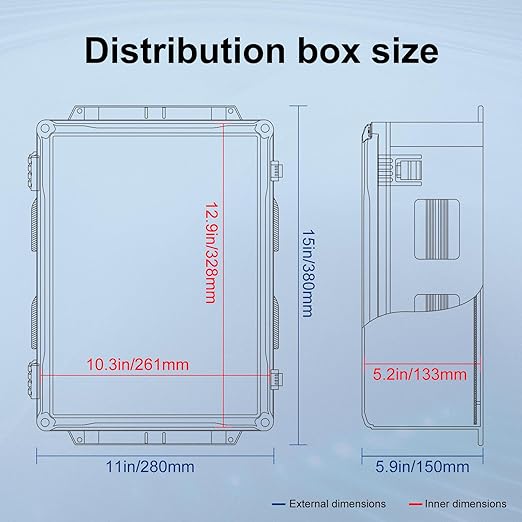 Namunanee Outdoor Electrical Junction Box, ABS Water Resistant Enclosure with Internal Mounting Panel & Hinged Cover (15" H x 11" L x 6" W)