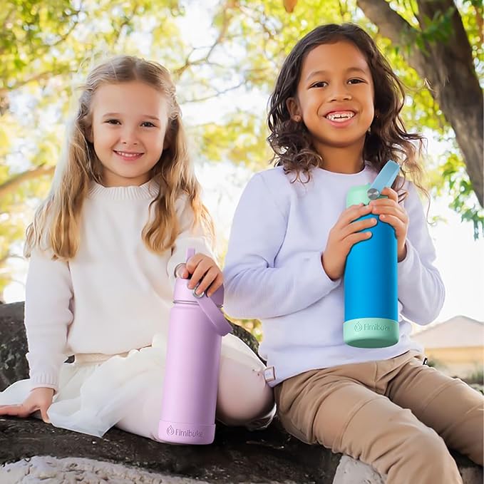 Fimibuke Kids Insulated Water Bottle, 18oz BPA FREE Kids Cups with Straw Double Wall Vacuum Tumbler 18/8 Stainless Steel Leak Proof Toddler Water Bottle for School Boys Girls (2 Pack, Hawaii)