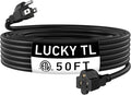 LUCKY TL Indoor Outdoor Extension Cord, 14/3 Gauge Black Long Extension Cord 50ft, Waterproof Flexible Case, Made of Pure Copper, 15A 1875W 16AWG SJTW, 3 Prong Heavy Duty Wire, ETL