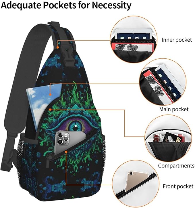 Psychadelic Trippy Art Sling Bag Crossbody Travel Hiking Chest Backpack Shoulder Daypack For Women Men
