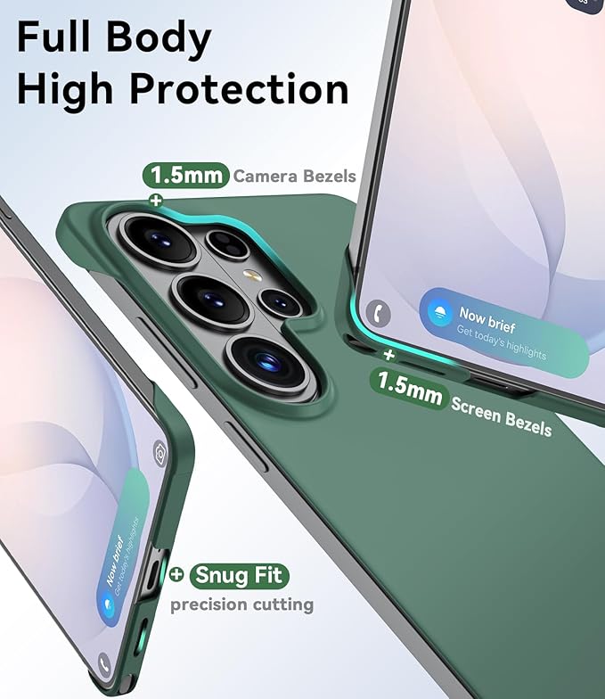 GRECAZO Slim Borderless for Samsung Galaxy S26 Plus Phone Case 6.7"(2026) Ultra-Thin Lightweight Frameless Matte Hard PC Cover Case with Pull Ring Minimalist Non Slip Rope-Dark Green