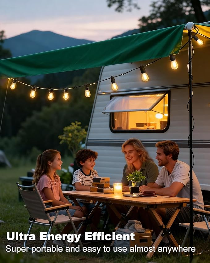 BRIMAX 24.6Ft USB Powered String Lights,10 LED Bulbs Waterproof & Shatterproof Outdoor Camping String Light Dimmable Brightness with Swith for Tents,Patio,Backyard and Holidays,2700K Warm White