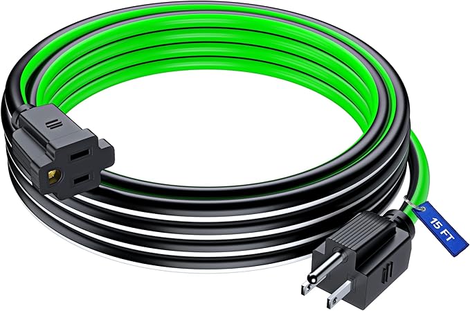 Maximm 15 Ft Black, White and Green Extension Cord, Heavy Duty 16 AWG, ETL Listed for Workshop & Outdoor Use