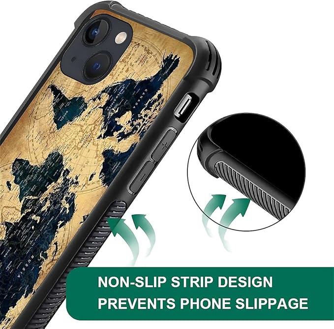 for iPhone 13 Mini Case, Brown World Map Pattern Made of Soft Silicone Hard Acrylic Shock Protection for iPhone 13 Mini