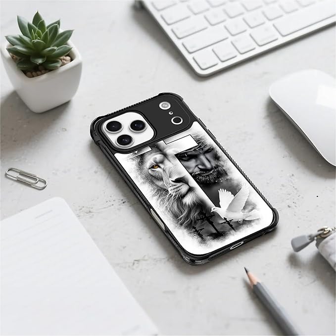 for iPhone 17 Pro Max Case,for MagSafe Graphic Design for Girl Boy Soft Silicone Hard Acrylic Shock Protection Designed for iPhone 17 Pro Max Lion Cross Jesus Christ Dove Pattern