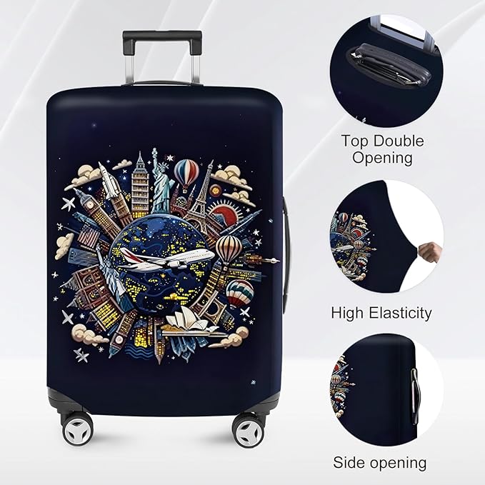 ANNA QUEEN Travel Globe Airplane Luggage Cover -Stretchable Airplane Suitcase Protector Sleeve,Universal Washable Fit for 20-22 Inch Checked Baggage,Water Resistant Durable Luggage Protector