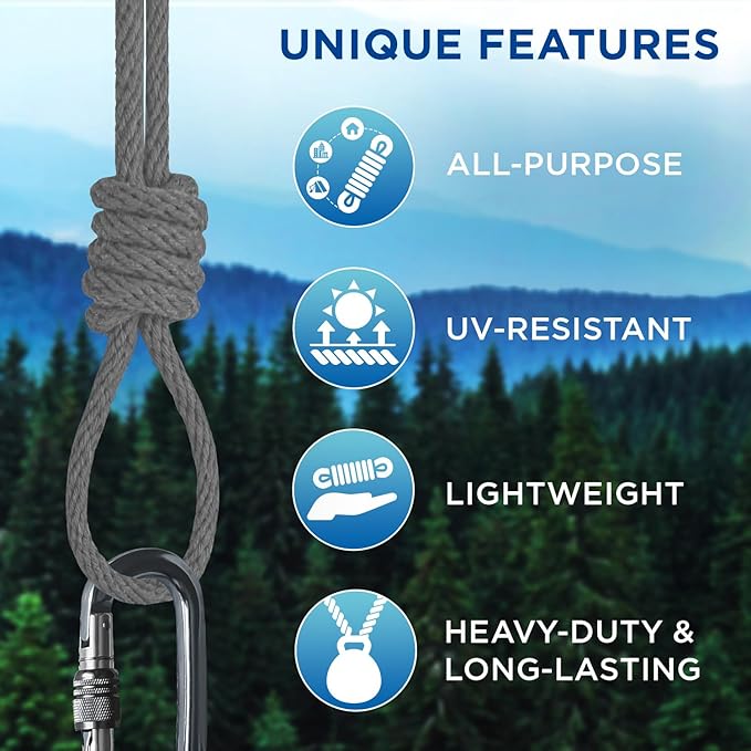 TECEUM Cotton Rope 3/16” (5 mm) – 50 FT – Strong All-Purpose Braided Rope – Natural Cotton – for Crafting, Сamping, Clothes Line, DIY, Indoor & Outdoor Use – Gray