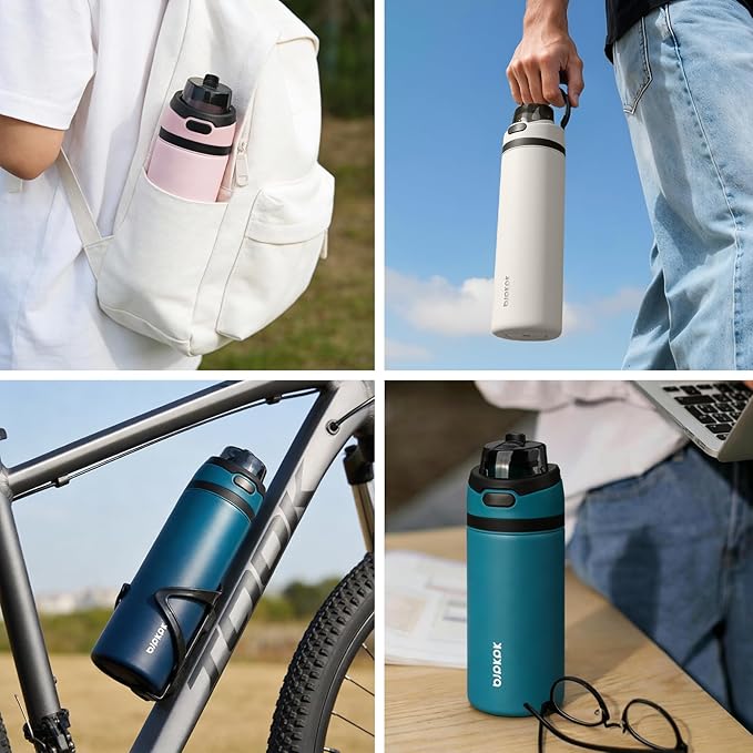 BJPKPK 25oz Insulated Water Bottle with 2-1 Straw Spout Lid, Stainless Steel Metal Water Bottles with Carry Handle, BPA Free, Leak-Proof, Fits in Car Cup Holder, Thermo for Sports,Ocean Blue