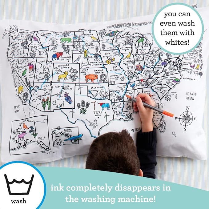 Coloring Pillowcase for Kids – Reusable DIY Pillow Cover with Washable Markers, Educational Arts & Crafts Activity for Boys & Girls, Fun Gift for Creative Play, Machine Washable - eatsleepdoodle