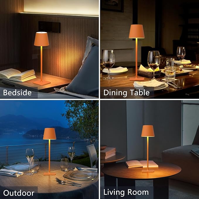 Yogaret Orange Cordless Table Lamp Set of 2-3 Way and Stepless Dimmable - for Restaurant Dining Bedroom Home Bar
